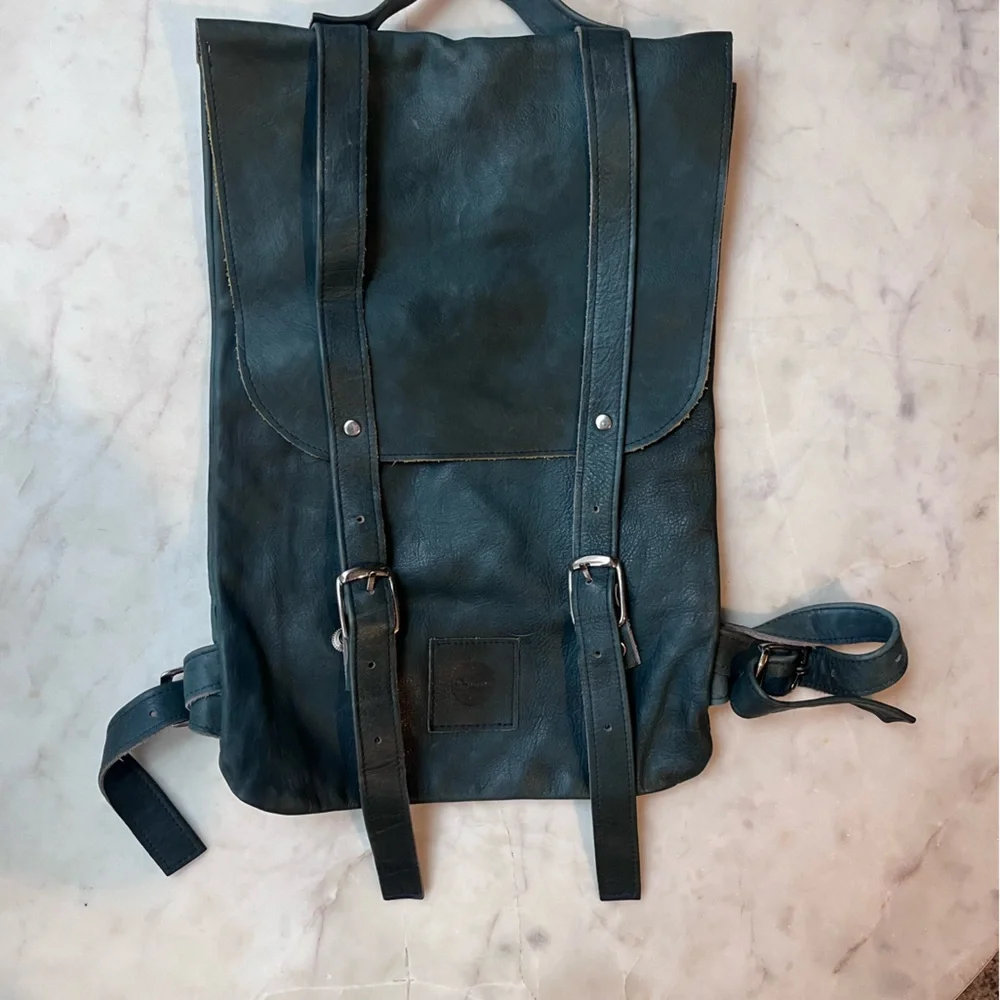 Green Leather Women's Think Backpack - Picture 3 of 3
